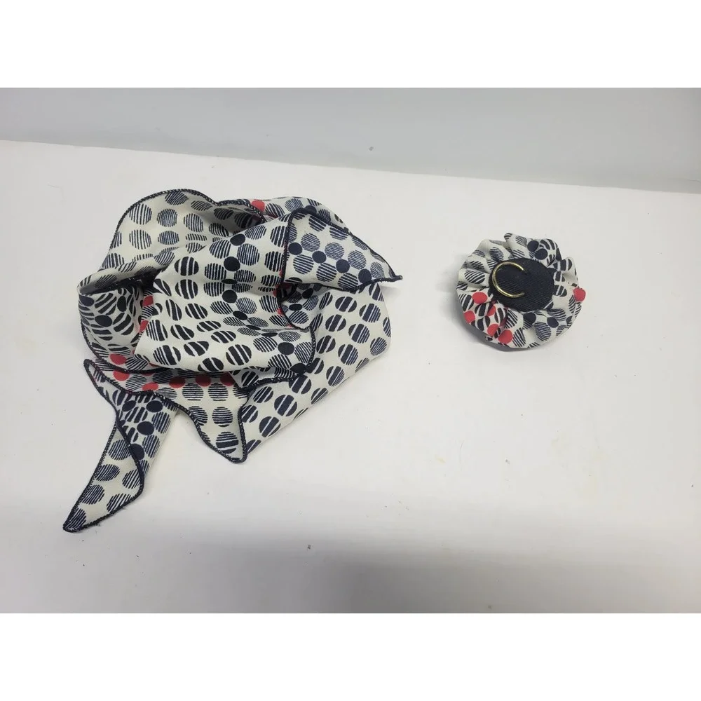Vintage Polka Dot Scarf‎ Red Black Cream Accordion Pleat Ruffle Trim